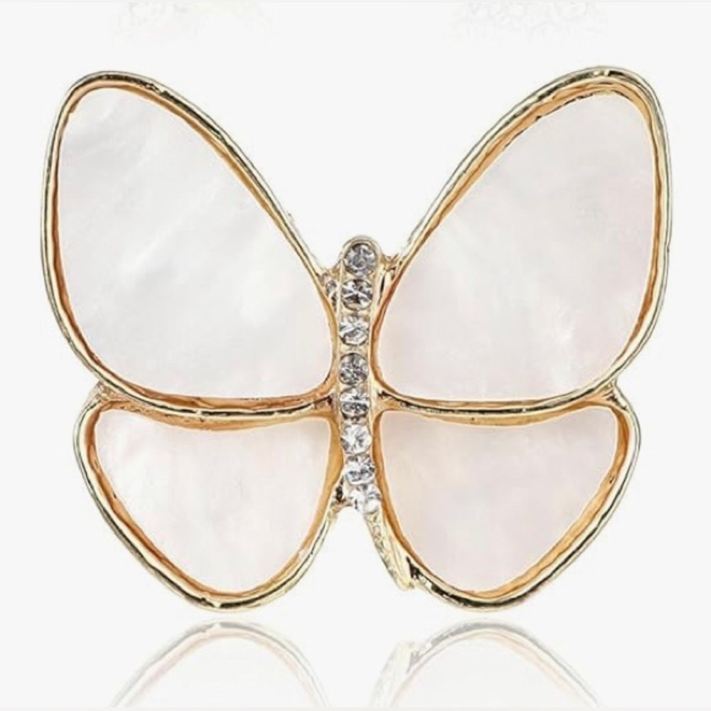 Butterfly Mother of Pearl + Rhinestone Fashion Brooch, Pin, Sparkly, Festive - Picture 14 of 16